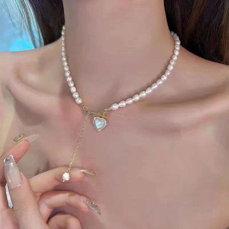 Vintage Zircon Flower Pearl Necklace