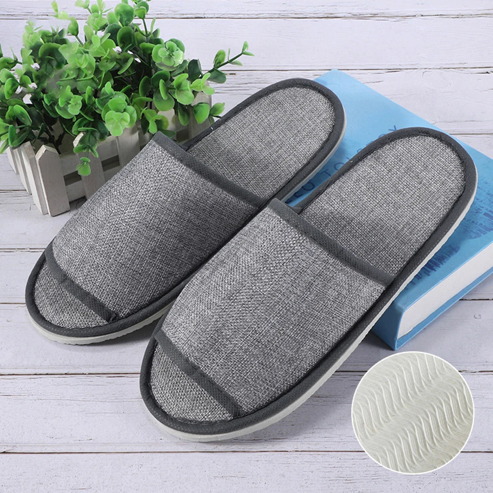 1 Pair Hotel Travel Slippers Cotton Linen Disposable Slippers Sanitary Home Guest Use Men Women Indoor Bedroom House Shoes