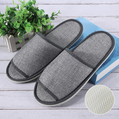 1 Pair Hotel Travel Slippers Cotton Linen Disposable Slippers Sanitary Home Guest Use Men Women Indoor Bedroom House Shoes