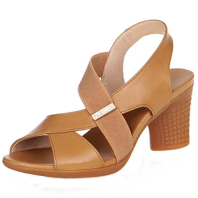 Women Summer Sandals Platform Round Mid Heel Back Strap Peep Toe Pu Leather Beach Casual Fashion Shoes Ladies Female 2023 - Imbasat