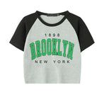 Brooklyn 1898 Letter Print Crop Graphic T-shirt Korean Style