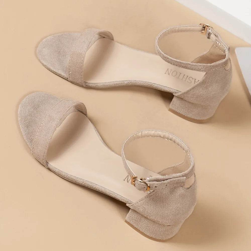 Beige High Heels Sandals Women Summer Shoes Women Fashion Open Toe Buckle Sandals Casual Square Heel Female Shoes - Imbasat