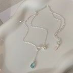 925 Silver Pearl Simple Elegant Thin Chain Pendant Necklace