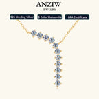 Y Lariat Necklace 925 Sterling Silver 3mm Round Moissanite Necklace