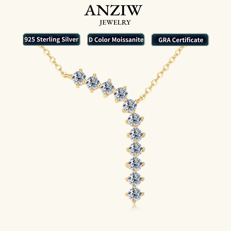 Y Lariat Necklace 925 Sterling Silver 3mm Round Moissanite Necklace