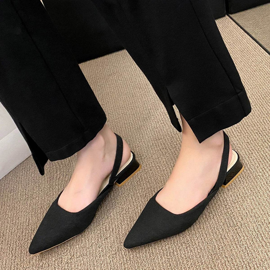 Summer Women New Sexy Retro Solid Color Heels PU Leather Shoes Outdoor Banquet Party Pointed Shoes Fashion Sandals Plus Size 42 - Imbasat