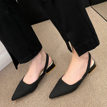 Summer Women New Sexy Retro Solid Color Heels PU Leather Shoes Outdoor Banquet Party Pointed Shoes Fashion Sandals Plus Size 42