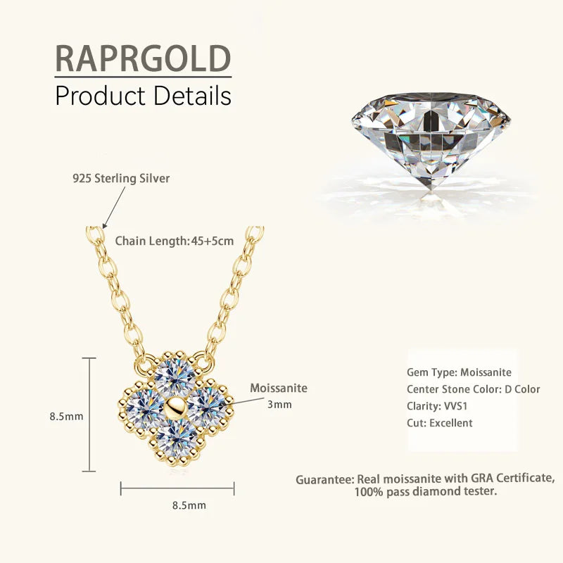 RAPRGOLD GRA Certified Moissanite Clover Pendant