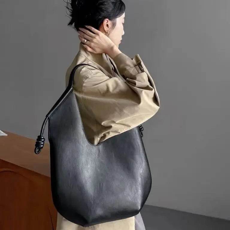 Womens Black Handbag Minimalist Casual Tote Bag Large-capacity Commuting Shoulder Armpit Large Handbag Designer Business Clutch - Imbasat