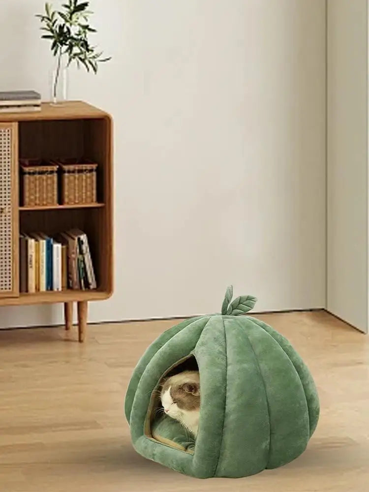 Pumpkin Cat Bed Deep Sleep Comfort House Enclosed