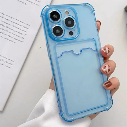 Transparent Card Slot Bag Holder Case For iPhone 16 15 14 13 12 11 Pro Max Mini X XR 7 8 Plus Clear Wallet Shockproof Soft Cover