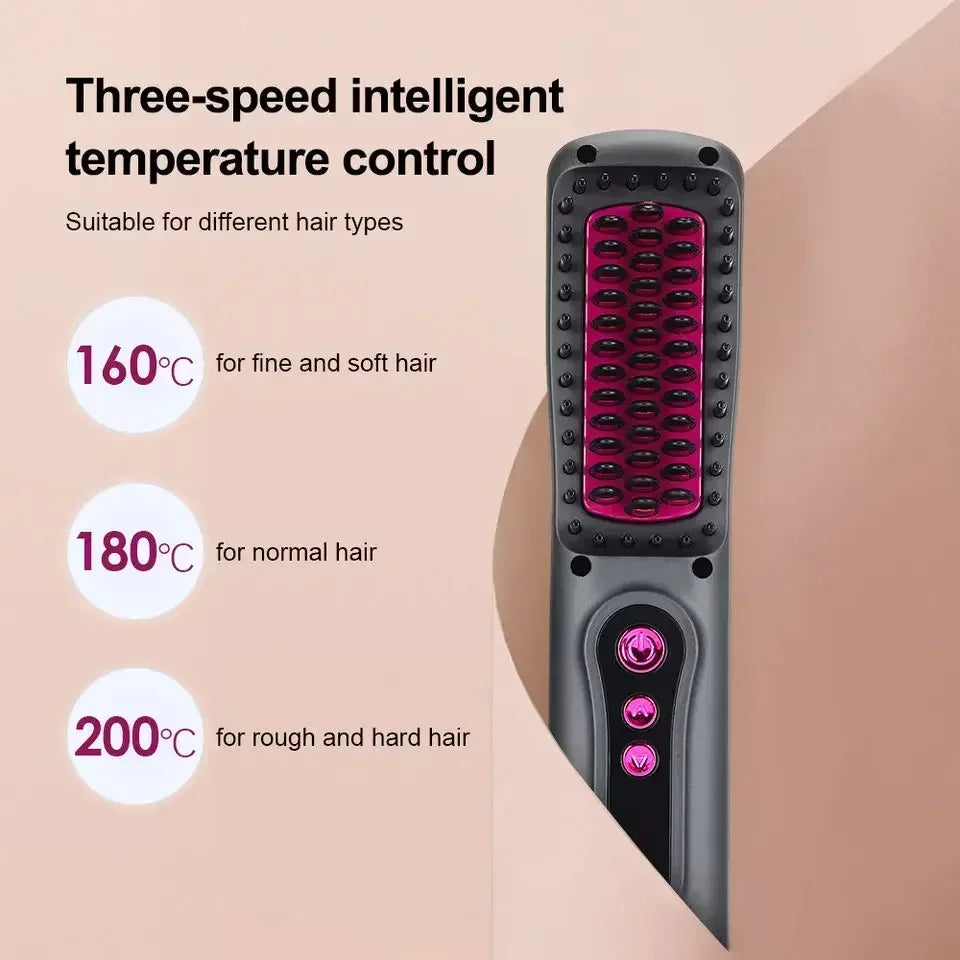 Wireless Hot Comb Hair Straightener  Mini Portable USB Rechargeable Ionic Hair Styling Tool