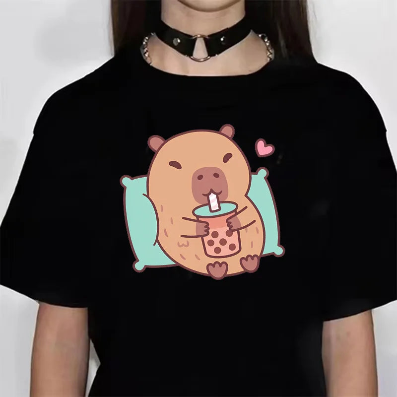 Funny Anime Capybara T Shirt Women Soft Fabric