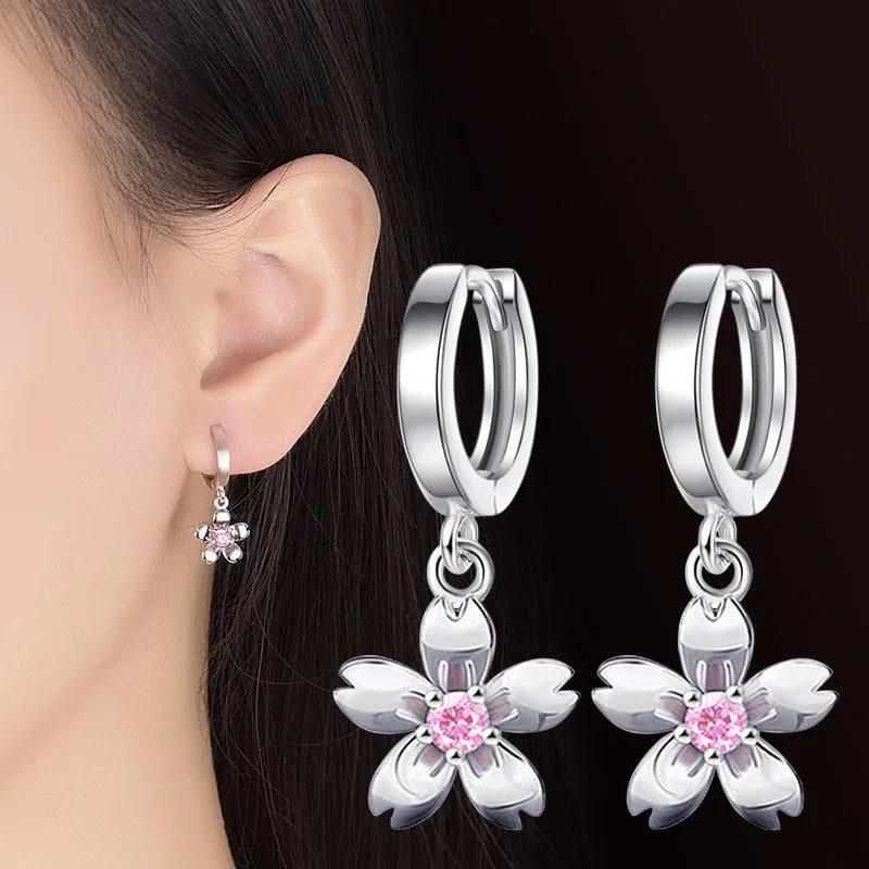 Solid 925 Sterling Silver Crystal Zircon Flower Drop Earrings For Women New Jewelry Fashion XY0067