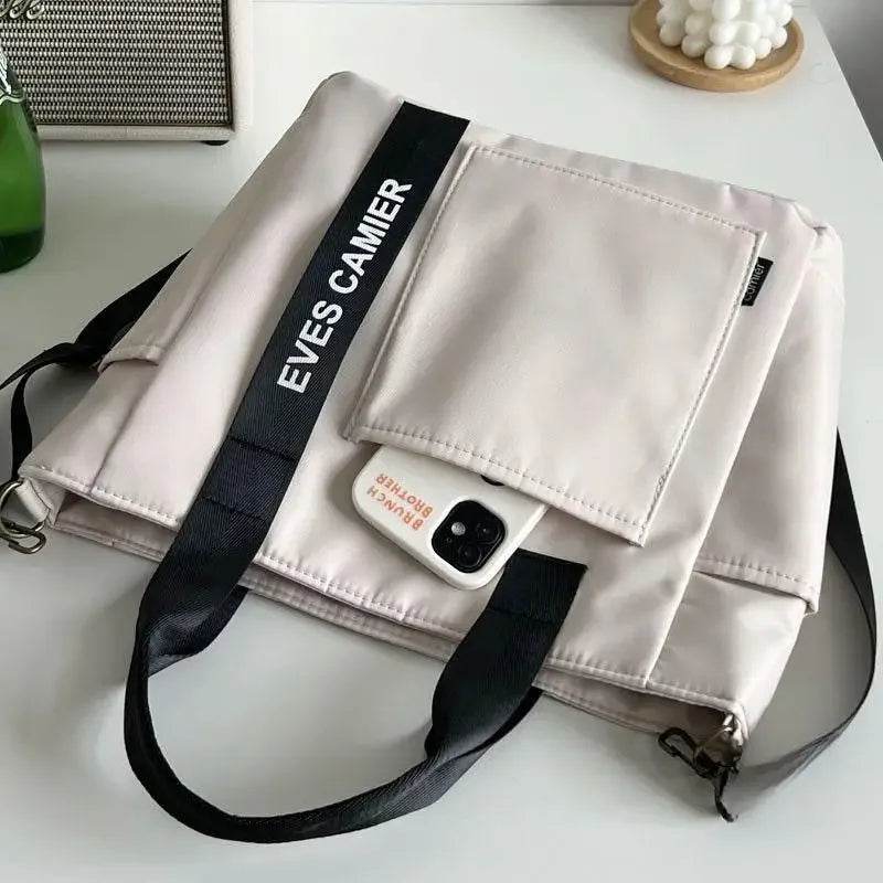 2024 New Casual Tote Large Capacity Shoulder Bag Nylon Waterproof Canvas Handbag Simple Fashion Messenger Bags For Schoolgirl - Imbasat