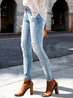 High waist hip stretch slim fit all-matching nine-point jeans