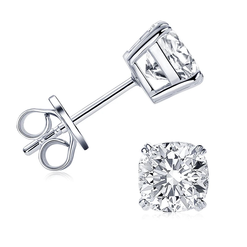 925 Silver Stud Earrings 3.0ctw. Cushion Cut Moissanite Square Earrings