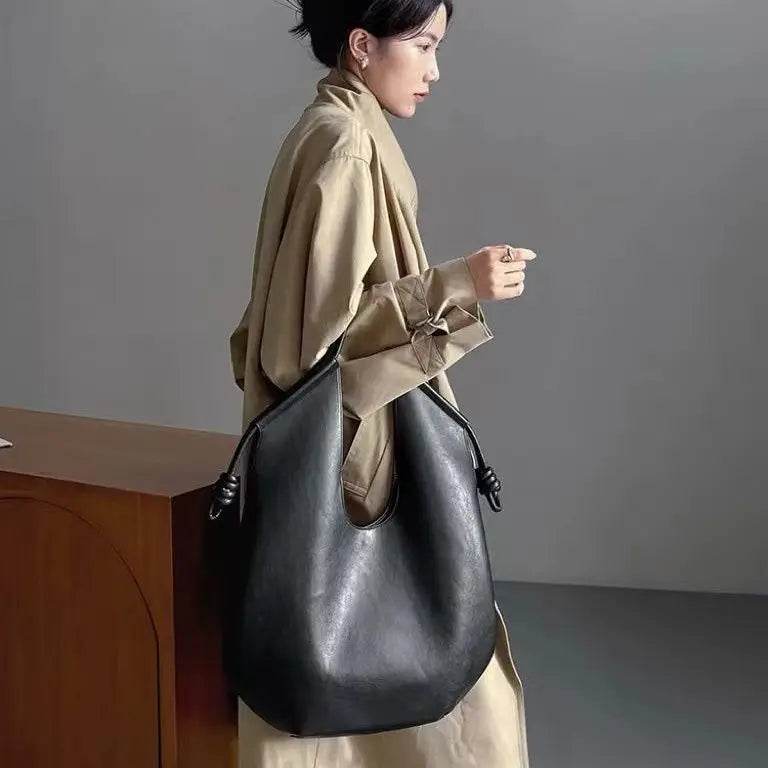 Womens Black Handbag Minimalist Casual Tote Bag Large-capacity Commuting Shoulder Armpit Large Handbag Designer Business Clutch - Imbasat