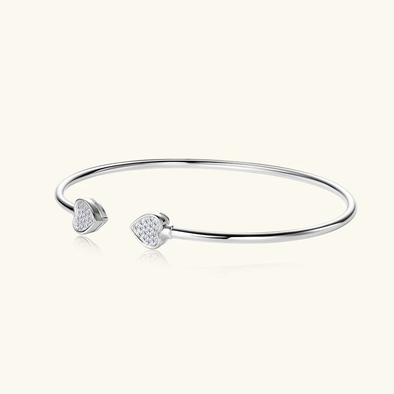 Anziw Love Heart Moissanite Cuff Bangle 925 Silver