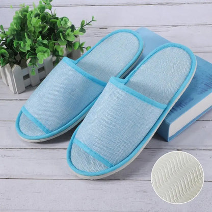 1 Pair Hotel Travel Slippers Cotton Linen Disposable Slippers Sanitary Home Guest Use Men Women Indoor Bedroom House Shoes