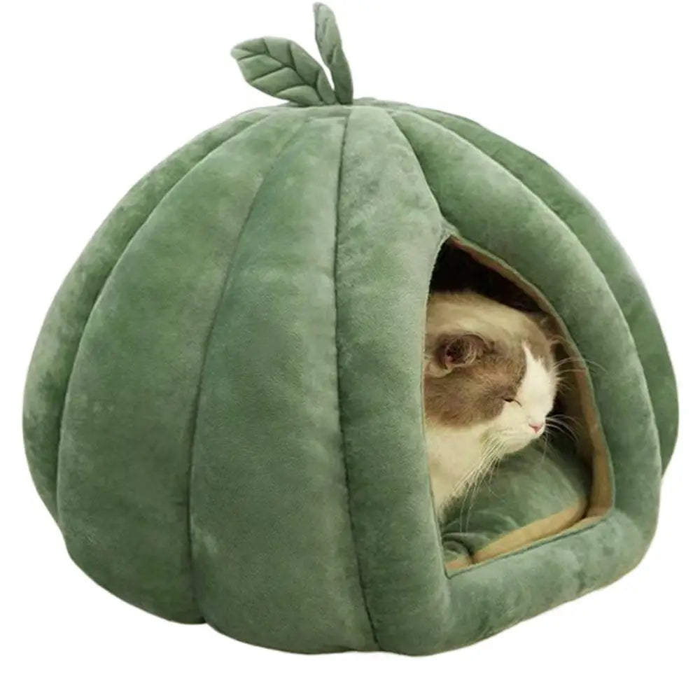 Pumpkin Cat Bed Deep Sleep Comfort House Enclosed