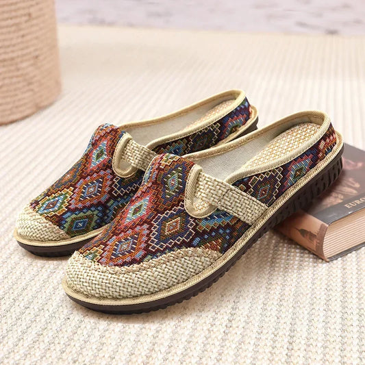 Fashion Women's Shoes Ethnic Style Embroidered Linen Breathable Outdoor Casual Slippers Shoes for Women Zapatos De Mujer 2024 - Imbasat