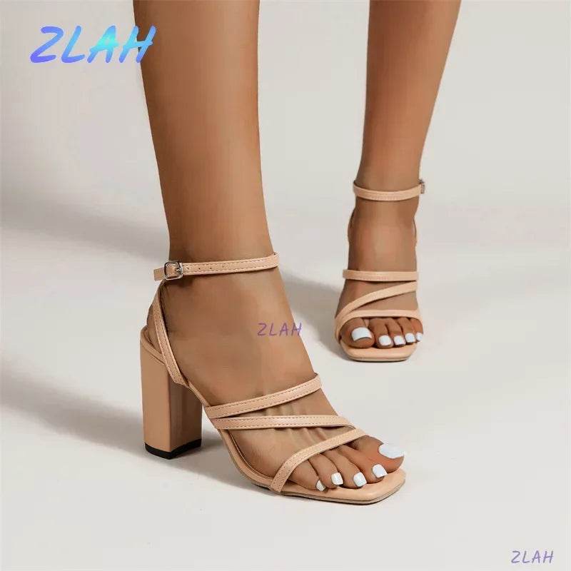 Hot New Women Sandals Summer Luxury Brand Design Rivet High Heels Fashion Women's Thick Heel Sexy Open Toe Sandals Women Shoes - Imbasat