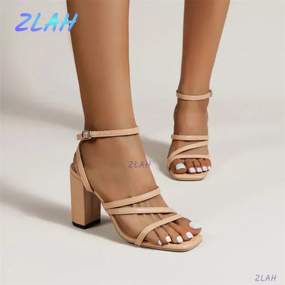 Hot New Women Sandals Summer Luxury Brand Design Rivet High Heels Fashion Women's Thick Heel Sexy Open Toe Sandals Women Shoes