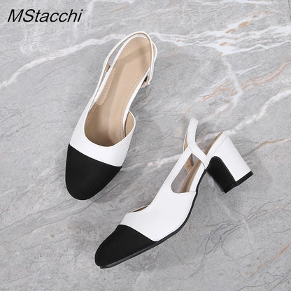 Patchwork Leather Slingbacks Women's Sandals Fashion Flat Heel Formal Ladies Shoes Sexy Party Sandals Dress Wedding Party Shoes