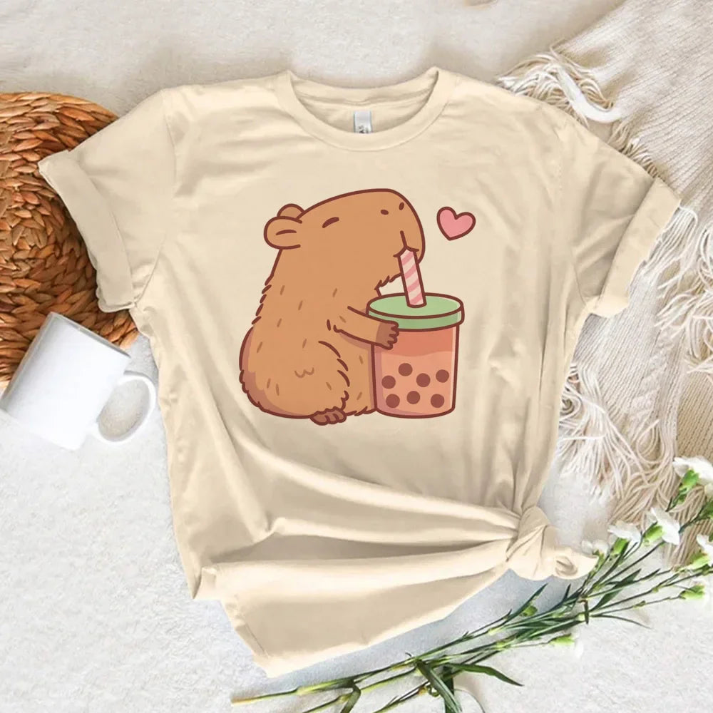 Funny Anime Capybara T Shirt Women Soft Fabric
