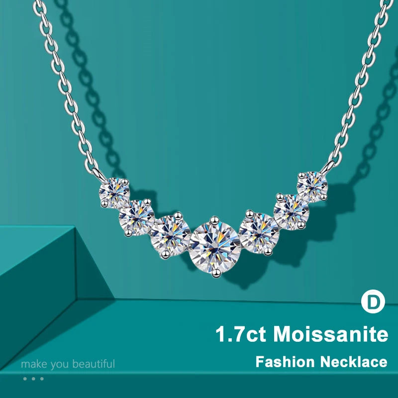 Moissanite Necklace with Certificates 925 Sterling Sliver Plated 18k White Gold