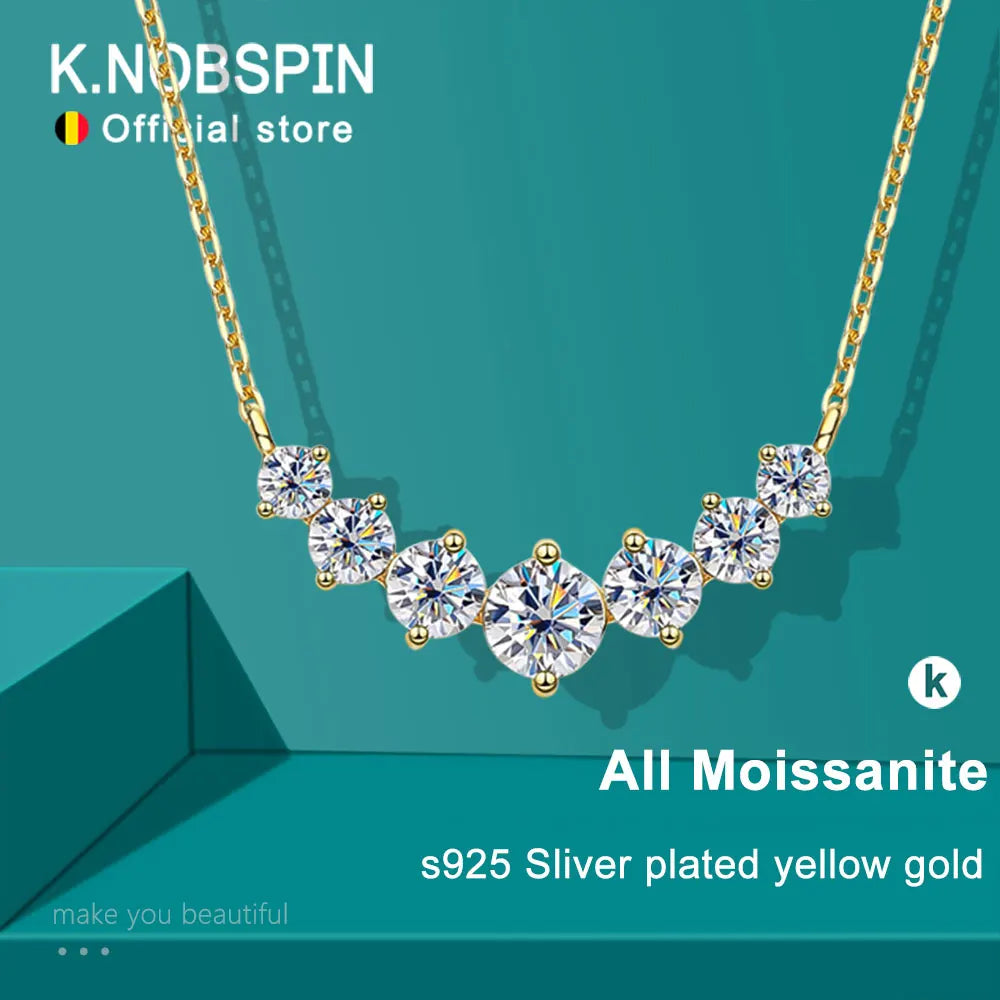 KNOBSPIN Moissanite Pendant Certified 925 Sliver Plated Yellow Gold Necklace