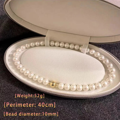 Girl’s Imitation White Pearl Magnetic Round Buckle Beadeds Chain Necklace 2024 New Collarbone Chain Elegant Jewelry for Women