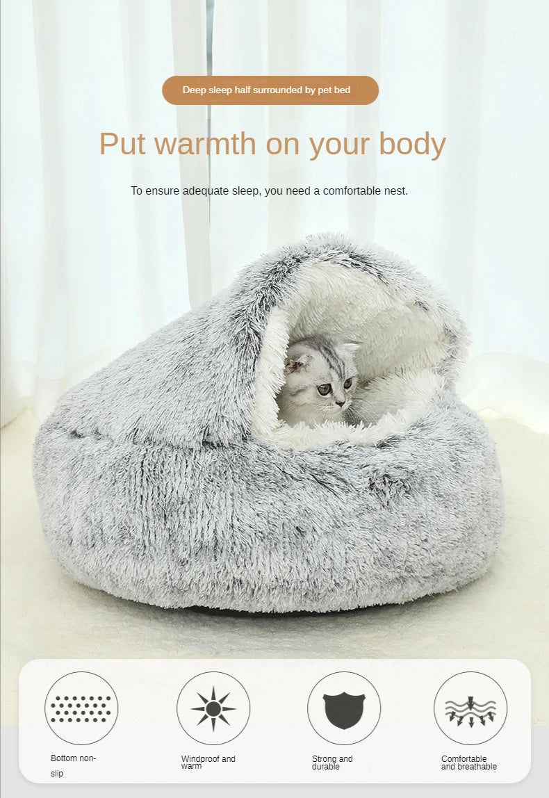 Winter Plush Pet Cat Bed Round