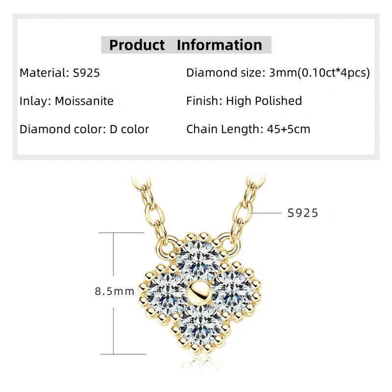 IOGOU 3.0mm D Moissanite Diamond Clover Pendant Necklace for Women Original 925 Sterling Silver High Quality Engagement Jewelry