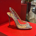 High-heeled Sandals Fish Mouth Transparent with Rhinestone Chain Stiletto Heels