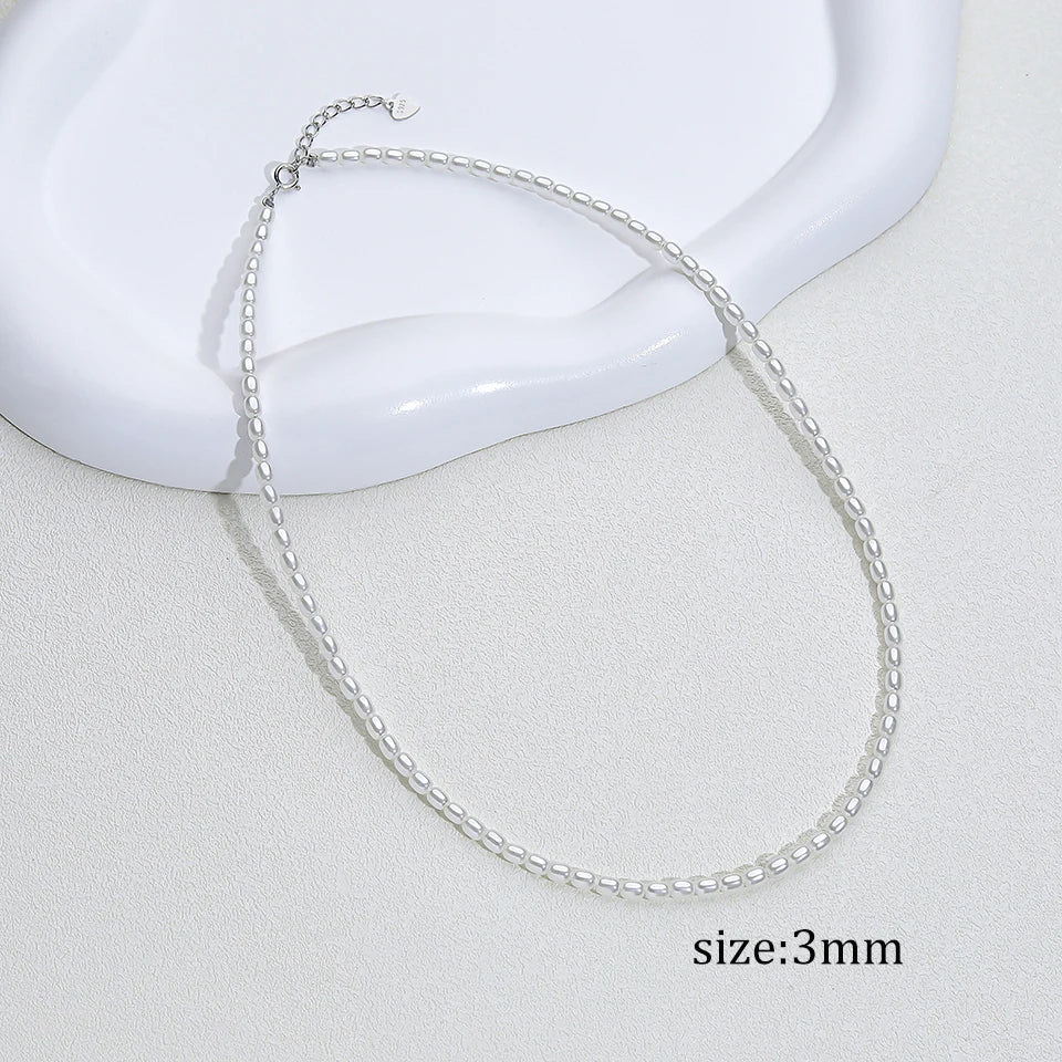 925 Sterling Silver 6mm Pearl Necklace For Women Jewelry On Neck  Pearl Bead Choker Cheap Items With Party Gift