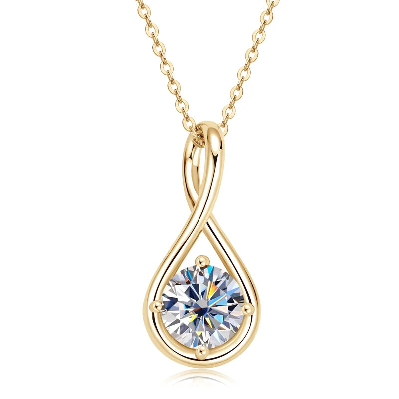 18K Gold Plated Solitaire Round 8mm 2ct Moissanite Infinity Pendant Necklace 925 Sterling Silver Women Teardrop D Color Diamond