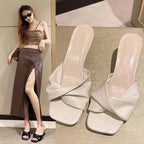 2024 Sexy Pointed Toe Mule High Heels Women Slipper Fashion Mixed Color Slip On Slides Summer Party Stripper Sandal Shoes - Imbasat