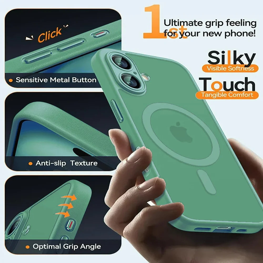 Magsafe Magnetic elegant Luxury Armor Shockproof Case For iPhone 16 Pro Max Plus For Wireless Charge Cover Matte Translucent PC