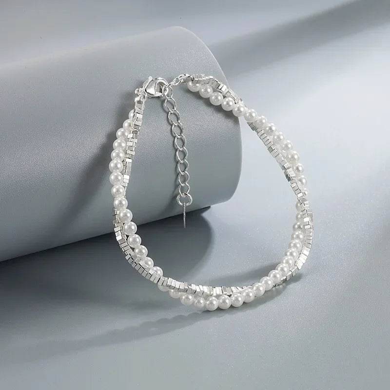 925 Sterling Silver Bracelet Pearls Knots Bracelet for Women Fashion Heart Pearls Irregular Bracelet Luxury Party Jewelry Gift - Imbasat