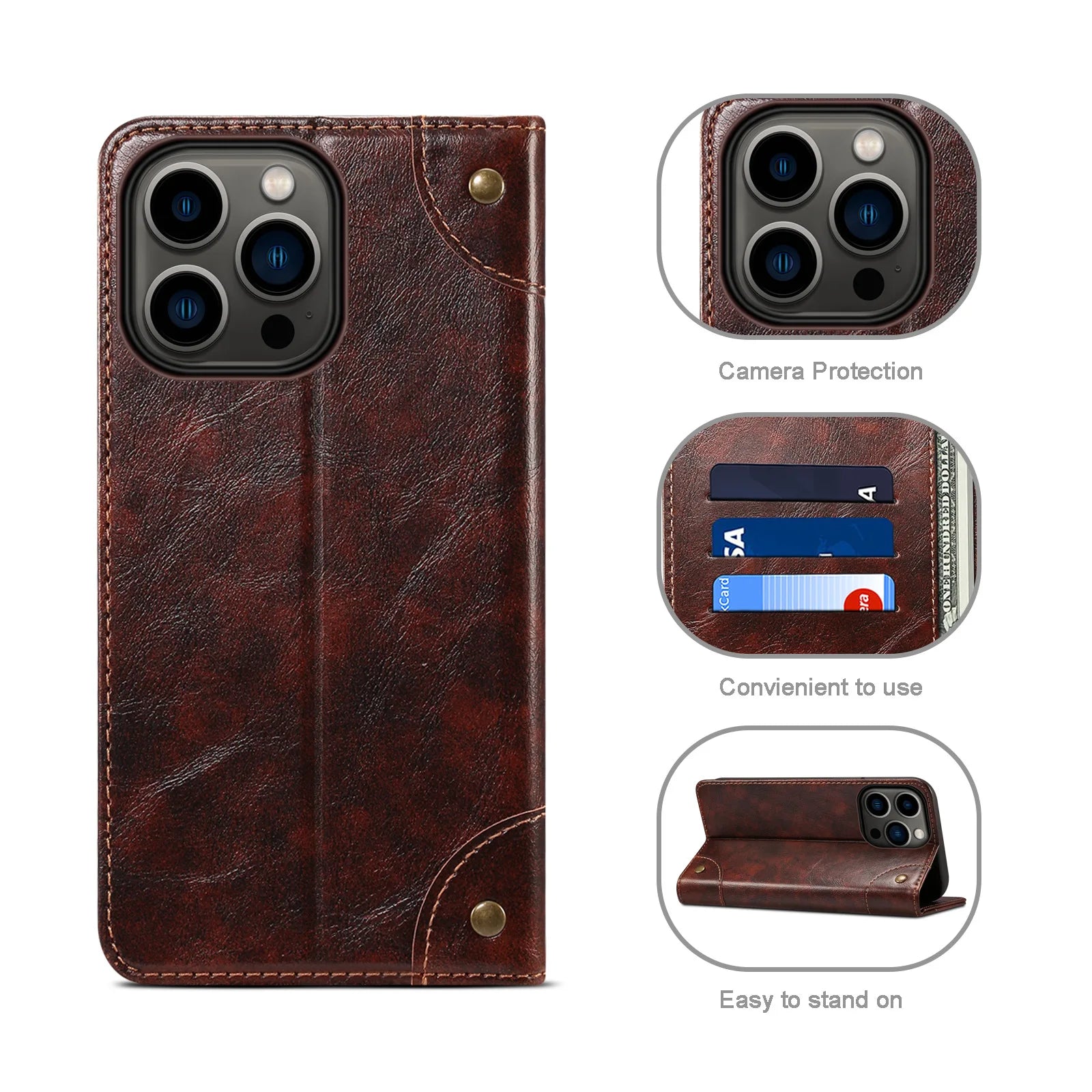 Retro Leather Flip iPhone Case Wallet Magnetic Cover