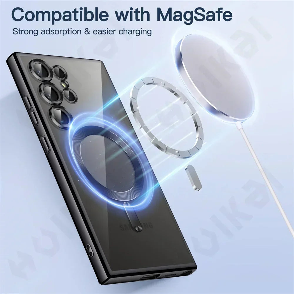 Case For Samsung Galaxy S25 Ultra Plus 4G 5G Clear Silicone Full Camera Crystal Magnetic Car Cover Protection