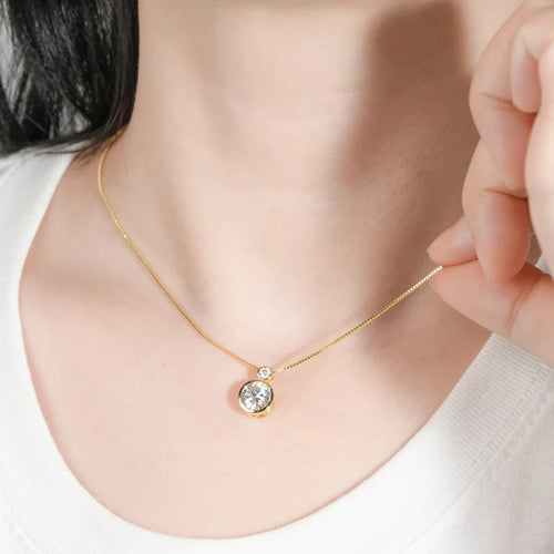 925 Sterling Silver Necklace D2.10CT 8mm&3mm Bezel Setting Round Cut Moissanite