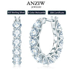 Anziw Luxury Hoops Sparking Full Moissanite Earrings Solid Silver 925