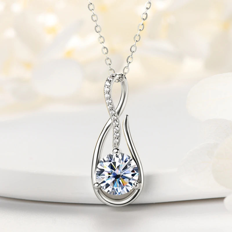Silver 925 Infinity Necklace for Women 8mm 2CT D Color Moissanite Pendant Necklace