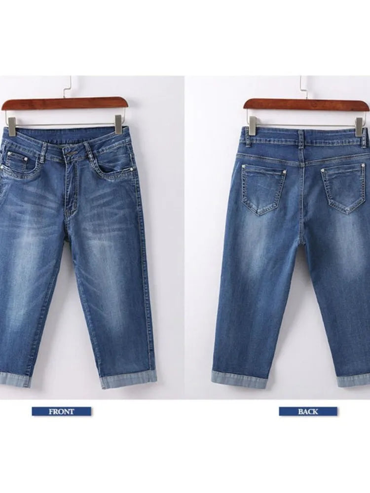 Summer Woman's Jeans Cropped Trousers Skinny Knee Length