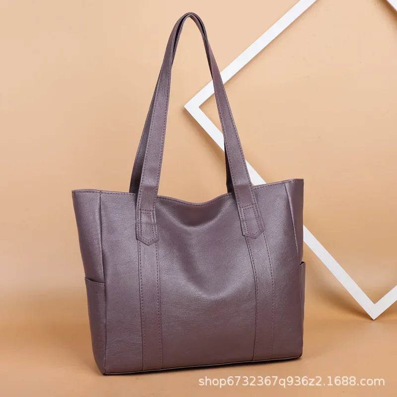 TRAVEASY 2024 Casual PU Leather Large Capacity Tote Bags for Women Fashion Solid Color Zipper Female Shoulder Bag Ladies Handbag - Imbasat