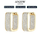 925 Silver Square Hoop Earrings Full Round Cut Moissanite Diamond Earrings