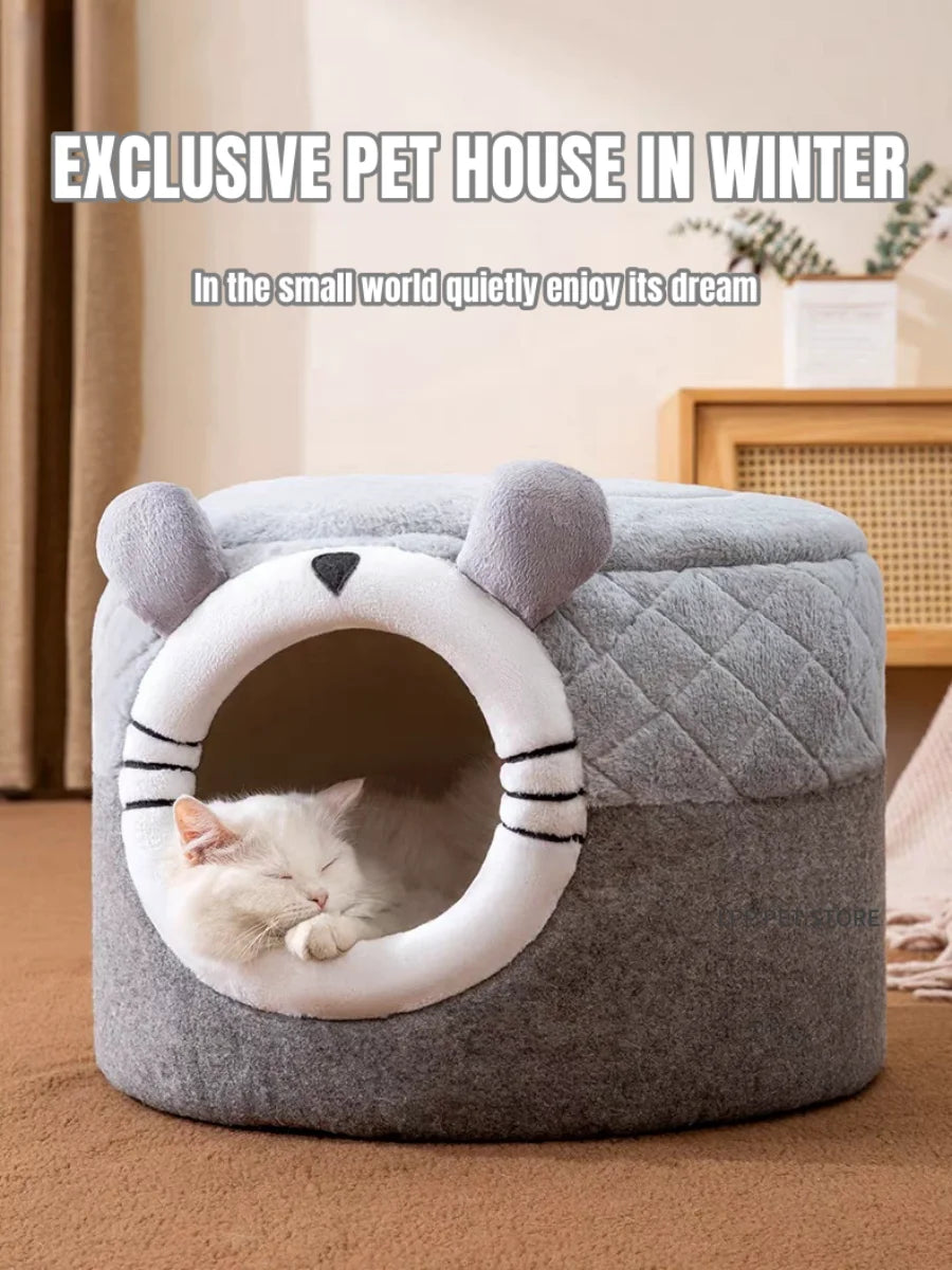 Cute Cat Bed Pet Dog House Winter Cat Villa Sleep Kennel Removable Warm Nest Enclosed Tents Cave Sofa Pet Supplies Accessory